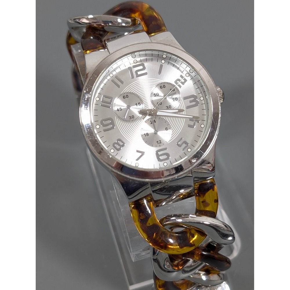 Women's Silver Tone Tortoise Link Watch Oversized Curb Chain Bracelet‎ 7"